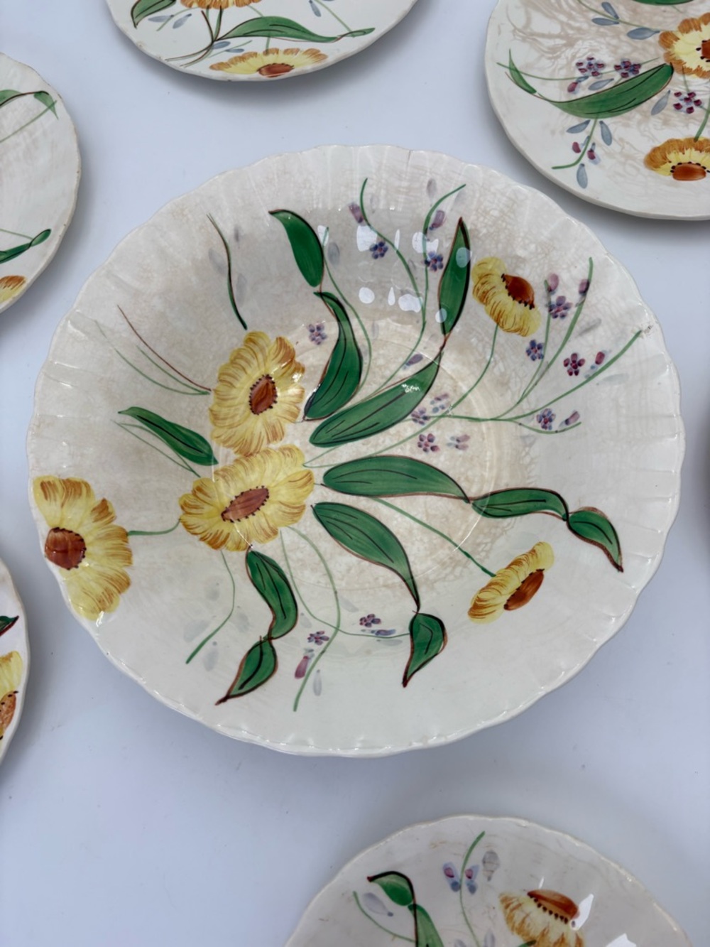 Vintage Southern Potteries Blue Ridge Hand-Painted Yellow Floral Bowl and Plates - Picture 3 of 14